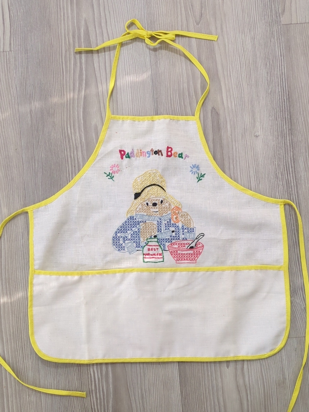 Paddington Bear Embroidered Apron Cross Stitch Kitchen Baking Cottagecore